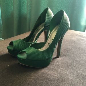 Emerald green snake skin heels